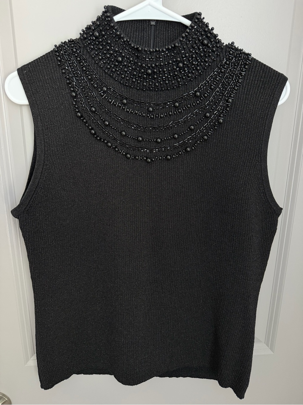 Grace Elements Women’s Black Knit Mock Neck Beaded Sleeveless Top L Regular SILK